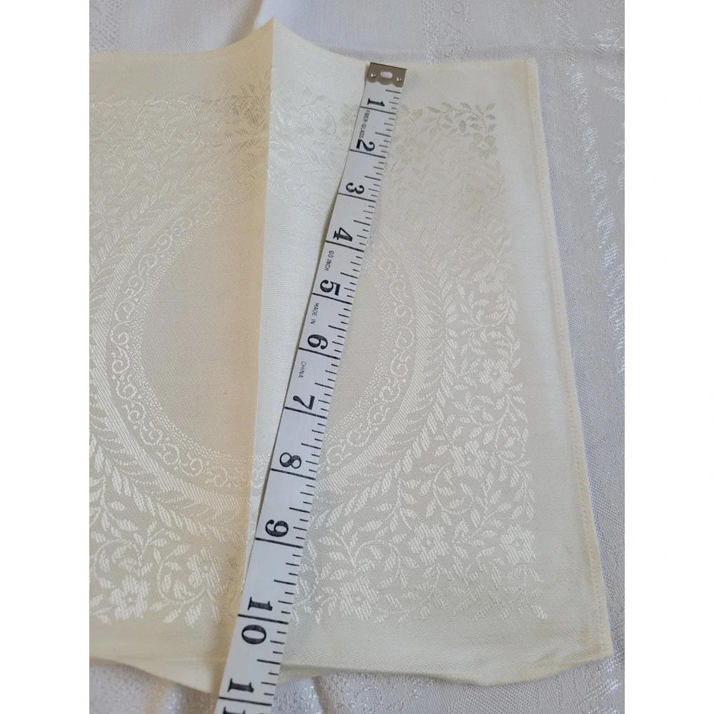 Vtg White‎ Floral Metallic Home Dining Tablecloth & Napkins 60